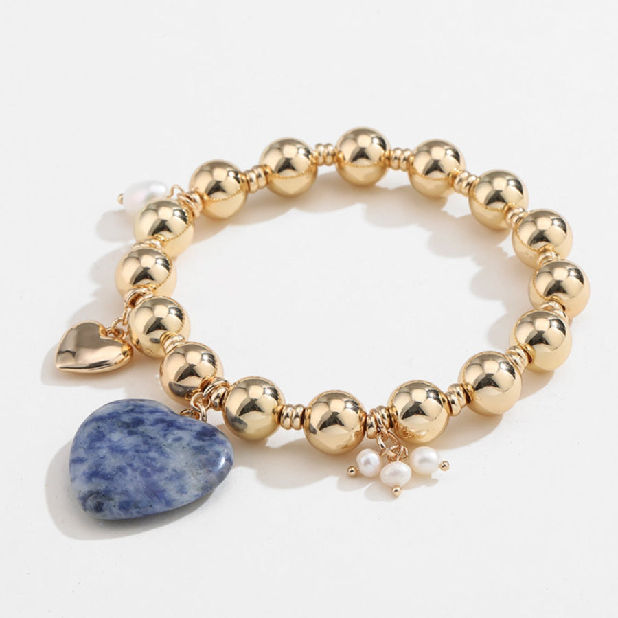 Natural Stone Gold - Plated Heart Bracelet Gold / One Size Apparel and Accessories