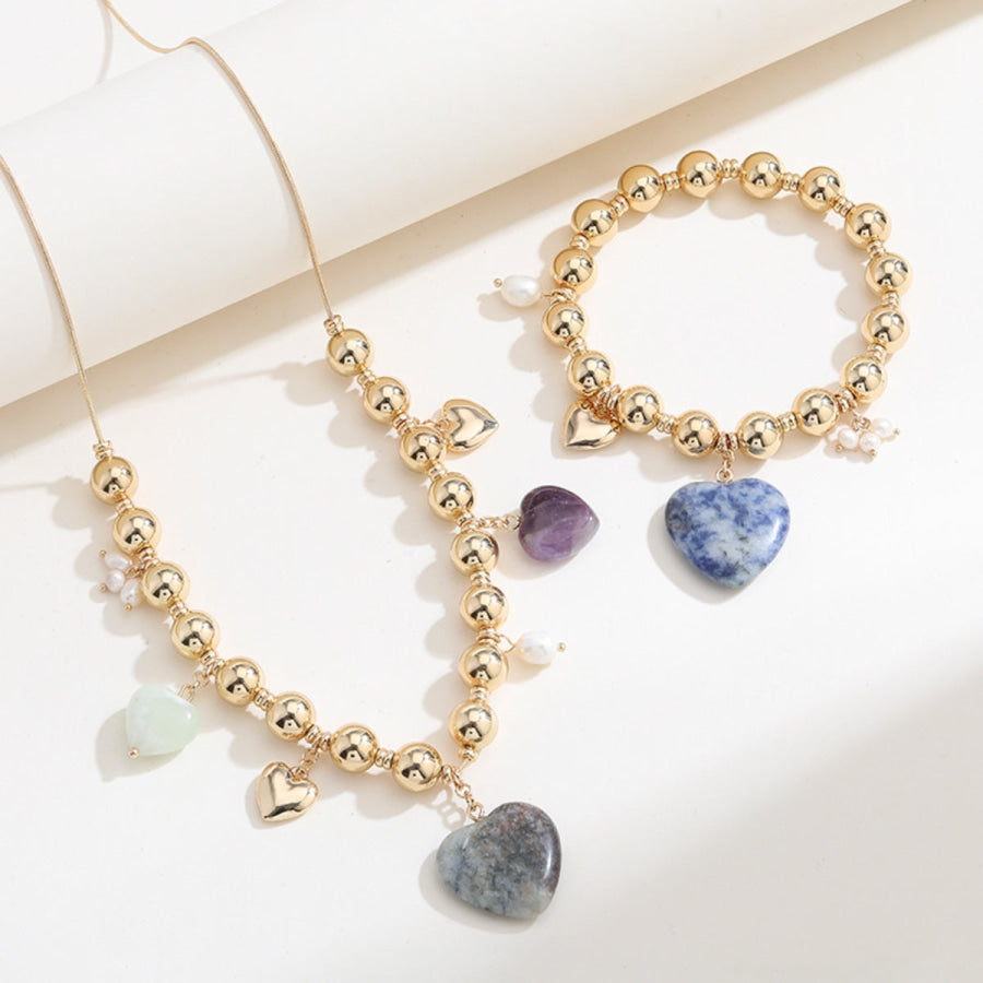 Natural Stone Gold - Plated Heart Bracelet Gold / One Size Apparel and Accessories