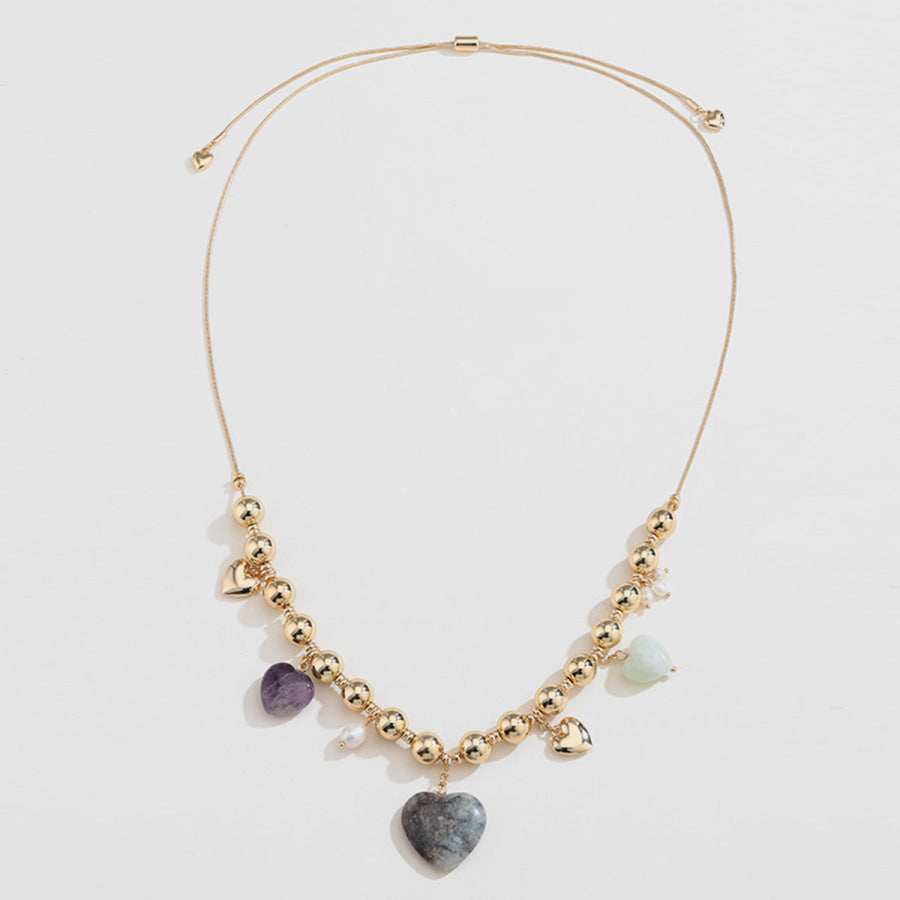 Natural Stone Gold - Plated Heart Necklace Gold / One Size Apparel and Accessories