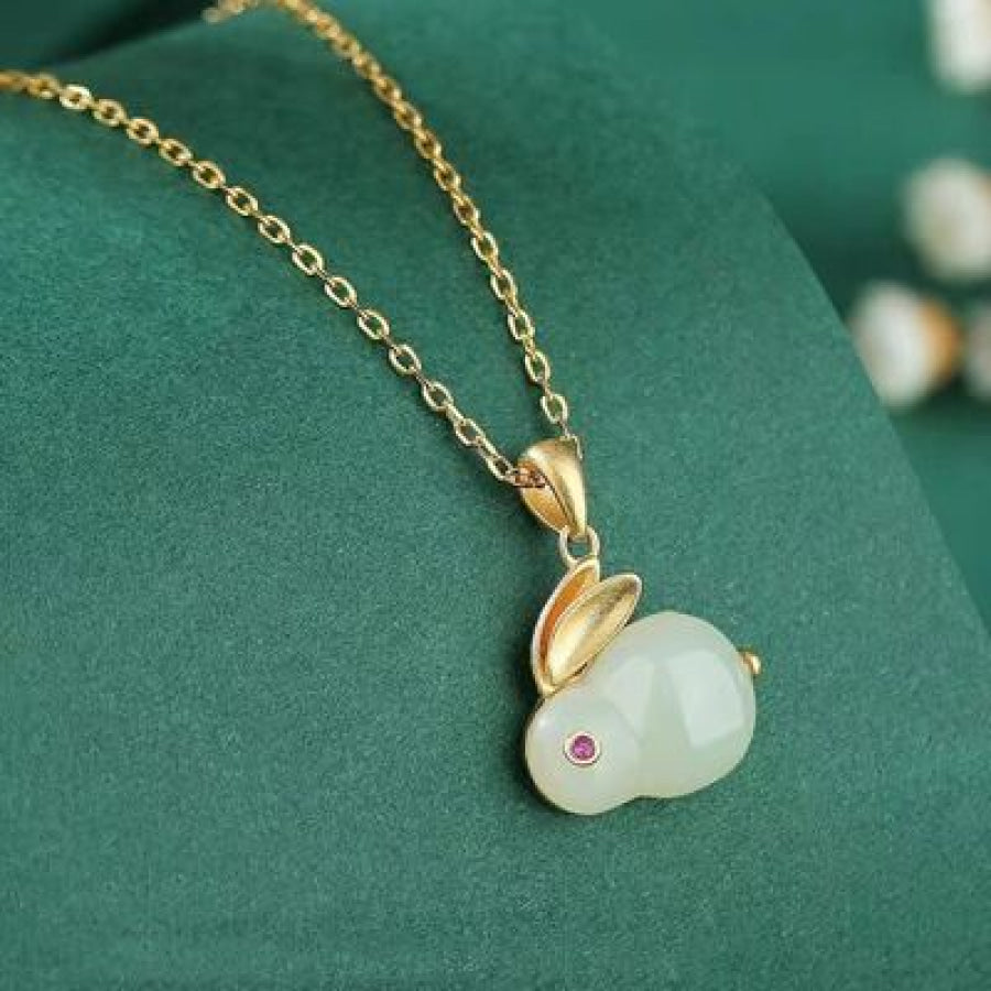 Natural Stone Gold - Plated Rabbit Pendant Necklace Gold / One Size Apparel and Accessories