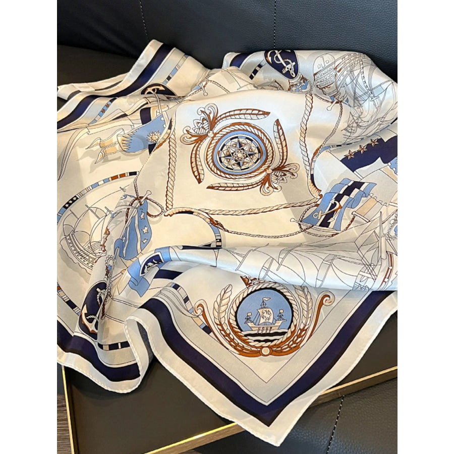 Nautical Print Silk Square Scarf Ivory / One Size Apparel and Accessories