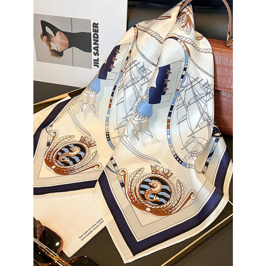 Nautical Print Silk Square Scarf Ivory / One Size Apparel and Accessories