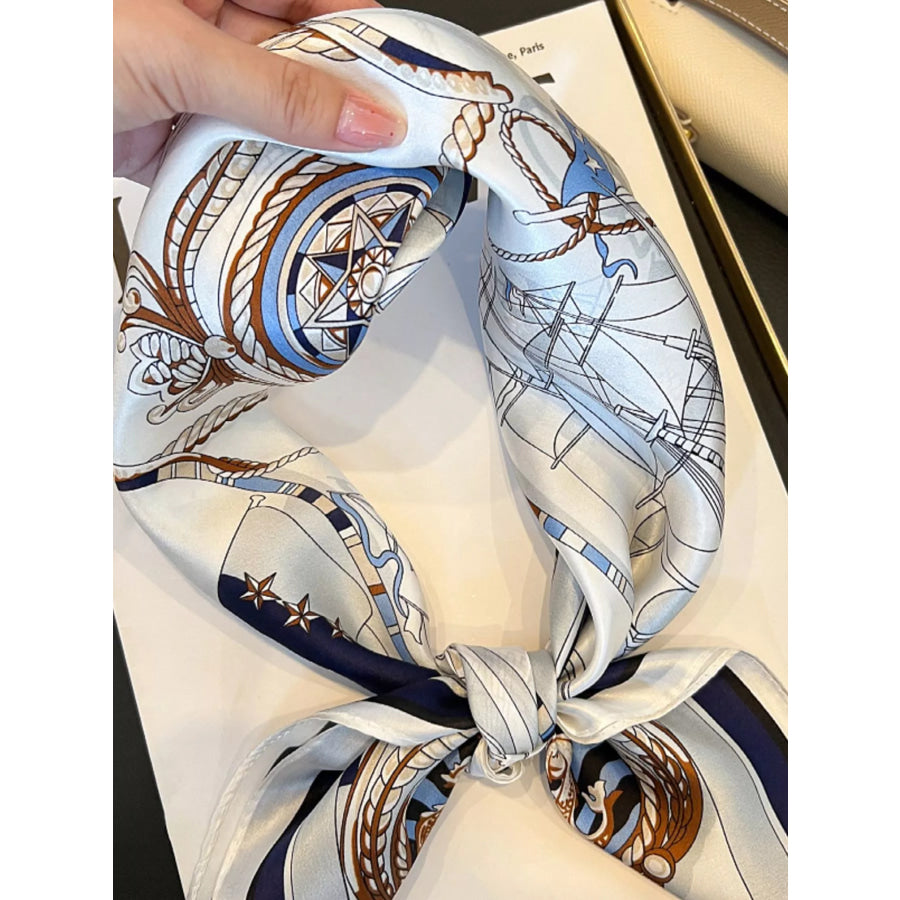 Nautical Print Silk Square Scarf Ivory / One Size Apparel and Accessories