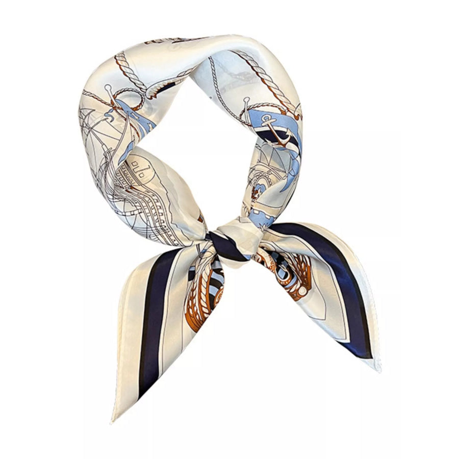 Nautical Print Silk Square Scarf Ivory / One Size Apparel and Accessories