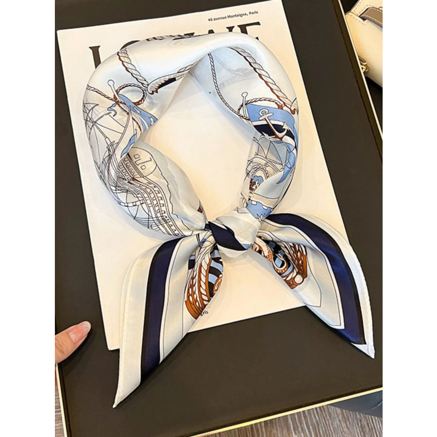 Nautical Print Silk Square Scarf Ivory / One Size Apparel and Accessories