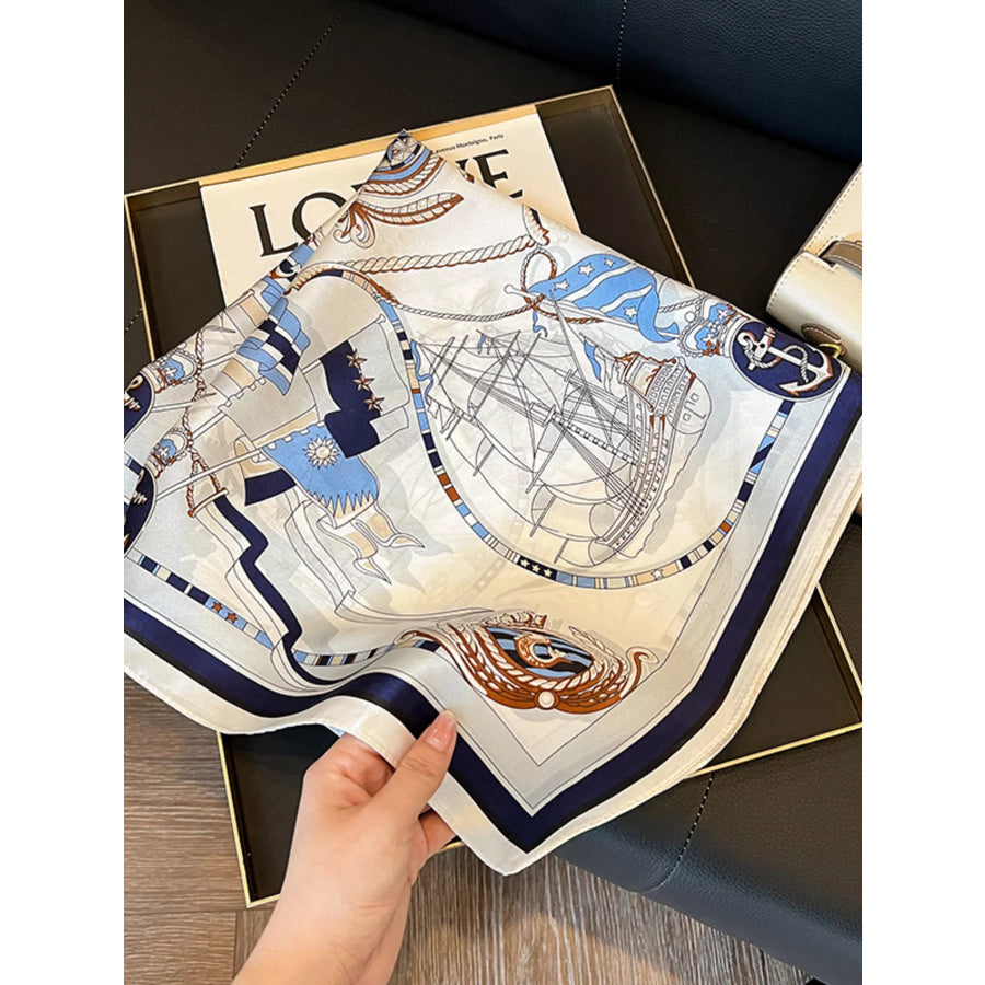 Nautical Print Silk Square Scarf Ivory / One Size Apparel and Accessories