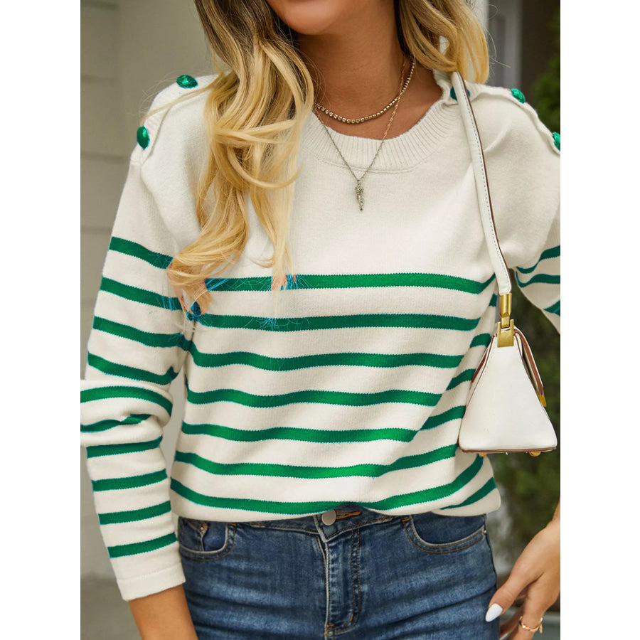 Nautical Striped Button Shoulder Knit Top Apparel and Accessories