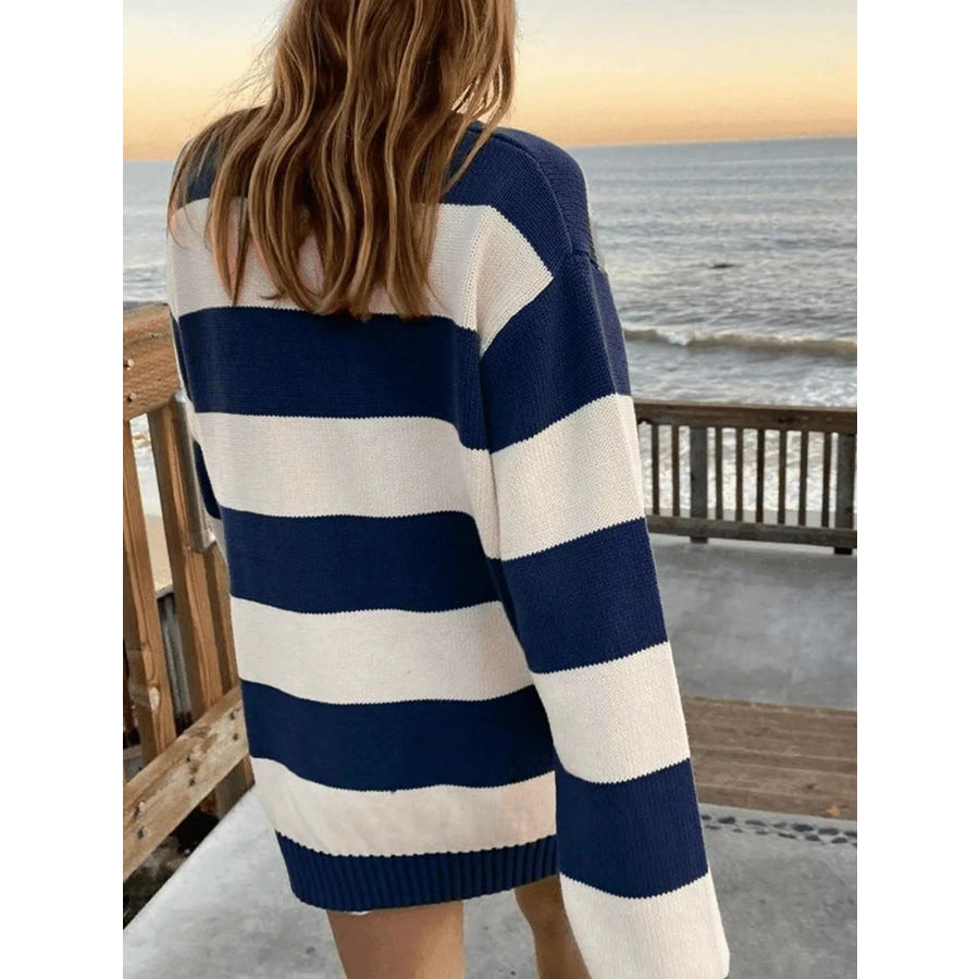 Nautical Striped Round Neck Sweater Apparel and Accessories