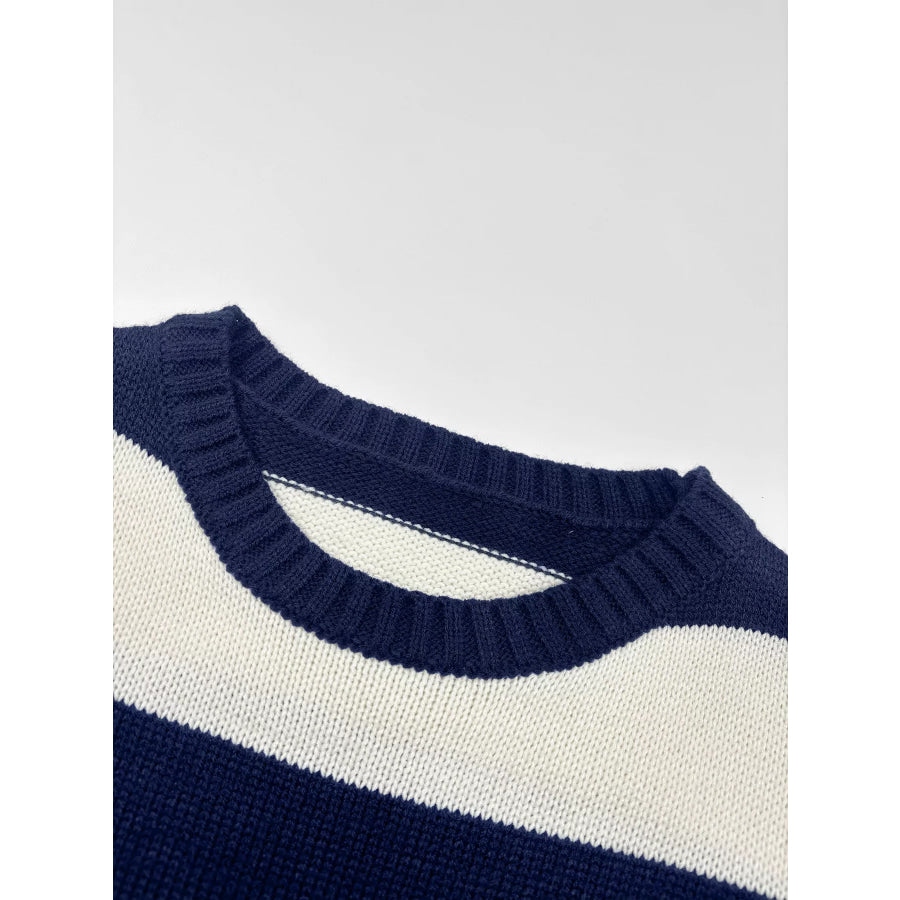 Nautical Striped Round Neck Sweater Apparel and Accessories