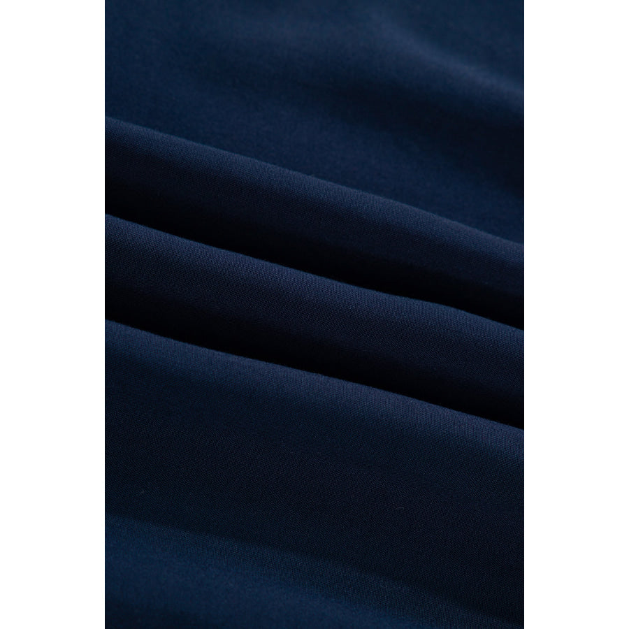 Navy Blue Button Detail Leopard Metallic Trim Short Sleeve Tunic Dress Dresses/Mini Dresses