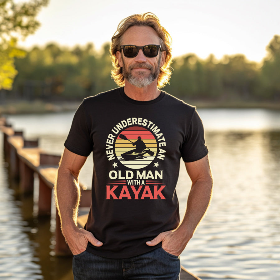 Never Underestimate An Old Man With A Kayak Graphic Tee Mens T-shirt