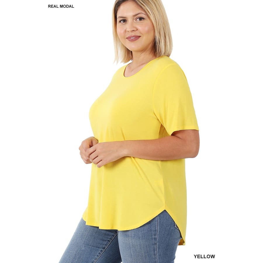NEW! Luxe Modal Short Sleeve Round Neck Top with High-Low Hem Yellow / 1XL Tops