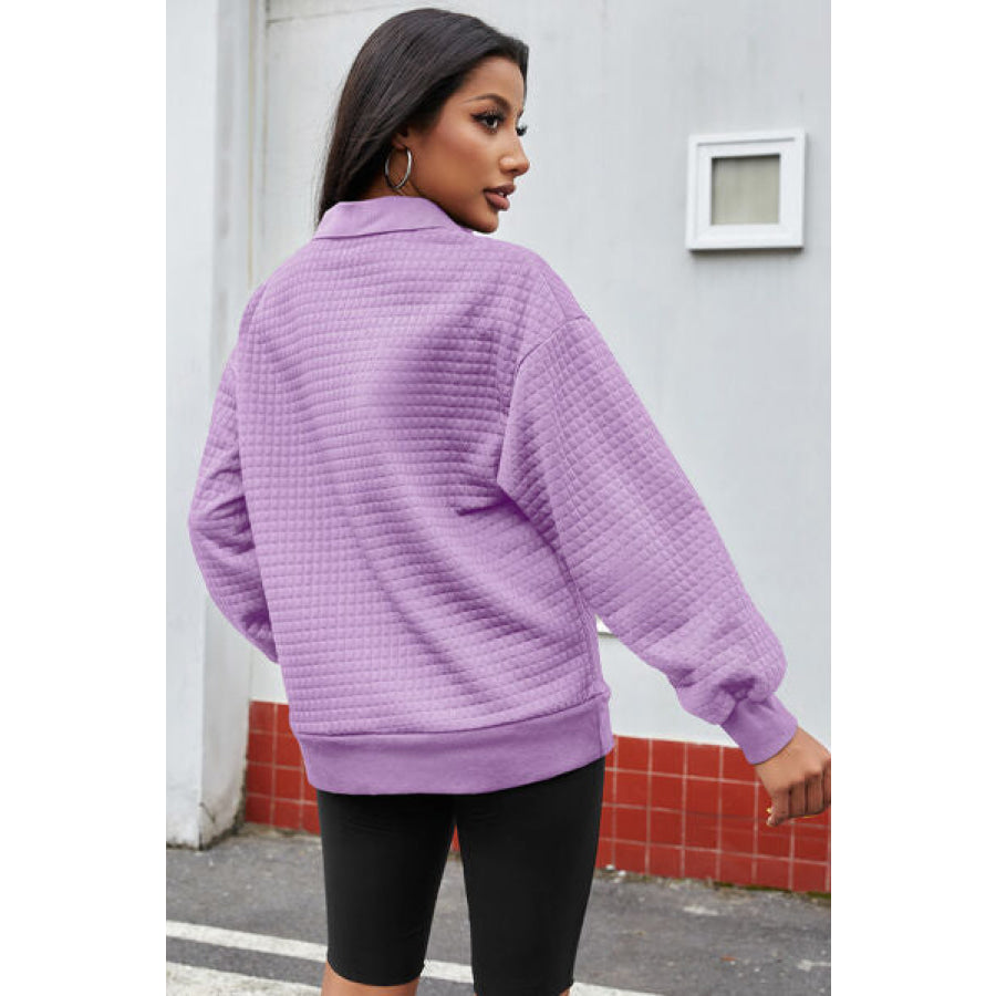 NEW YORK USA Quarter Button Dropped Shoulder Sweatshirt Apparel and Accessories