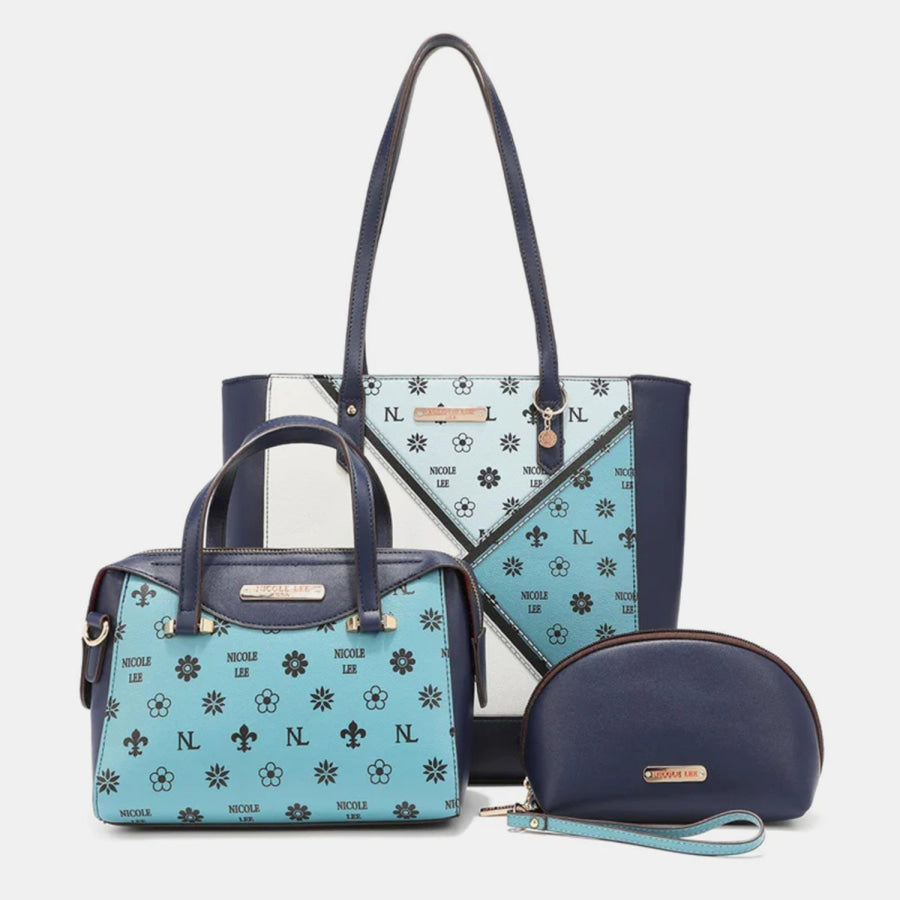 Nicole Lee USA 3 - Piece Color Block Handbag Set BLUE / One Size Apparel and Accessories