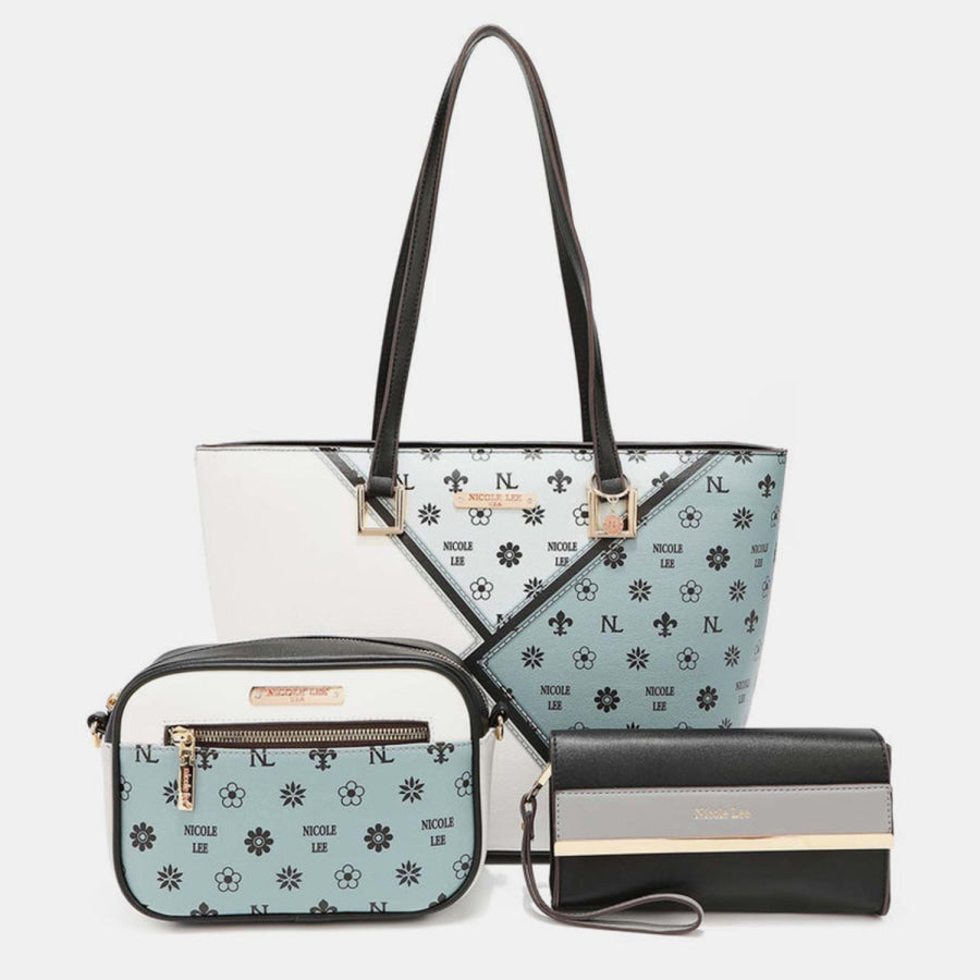 Nicole Lee USA 3 - Piece Color Block Handbag Set GREY / One Size Apparel and Accessories