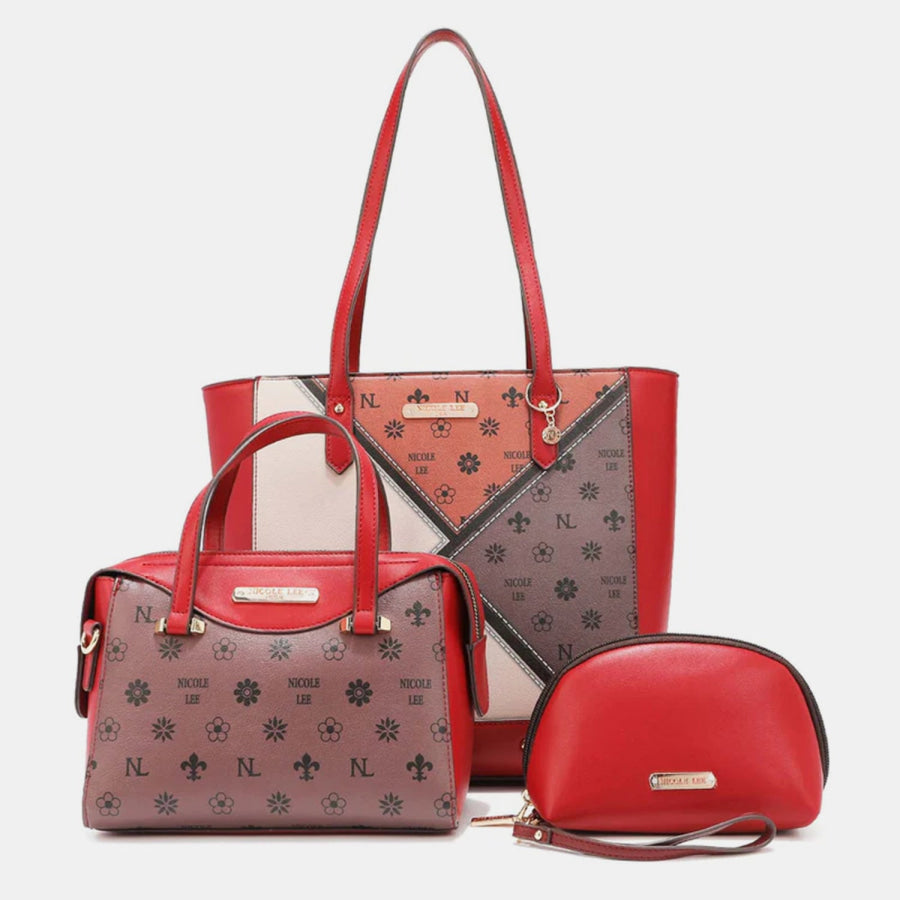 Nicole Lee USA 3 - Piece Color Block Handbag Set RED / One Size Apparel and Accessories