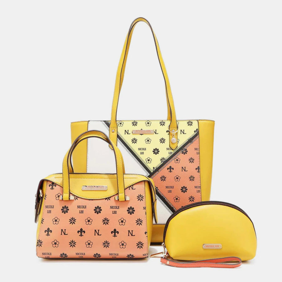 Nicole Lee USA 3 - Piece Color Block Handbag Set YELLOW/ORANGE / One Size Apparel and Accessories