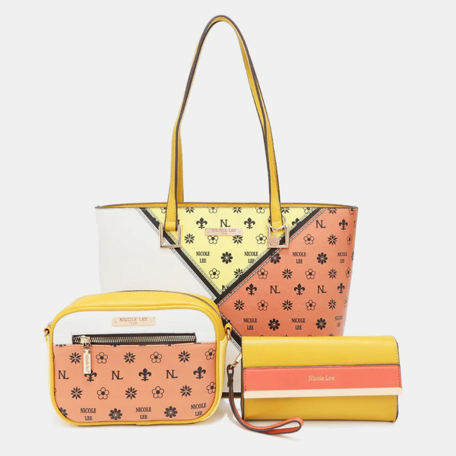 Nicole Lee USA 3 - Piece Color Block Handbag Set YELLOW/ORANGE / One Size Apparel and Accessories