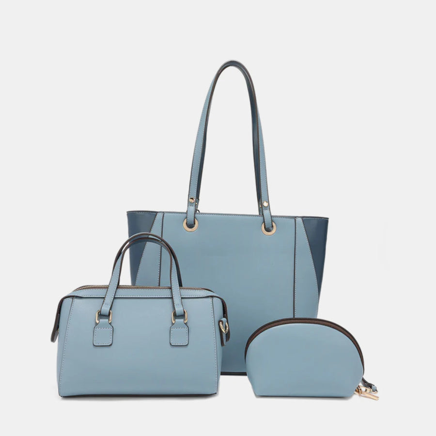 Nicole Lee USA 3 - Piece Letter Print Texture Handbag Set BLUE / One Size Apparel and Accessories