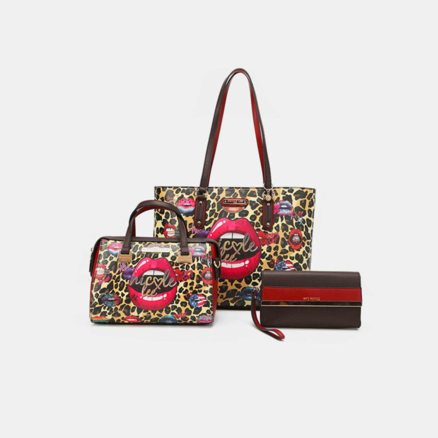 Nicole Lee USA 3-Piece Wild Lips Print Handbag Set Wild Lips / One Size Apparel and Accessories