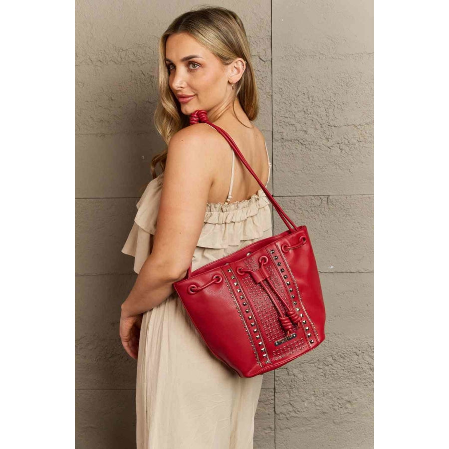 Nicole Lee USA Amy Studded Bucket Bag Deep Red / One Size Handbags