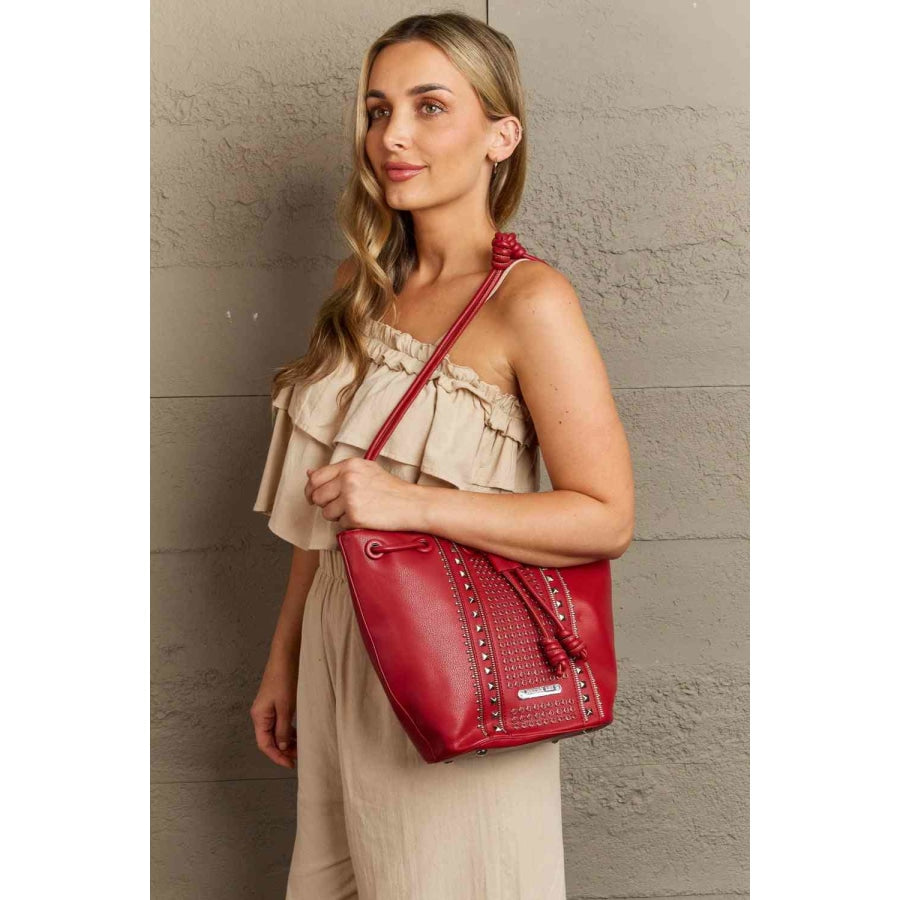 Nicole Lee USA Amy Studded Bucket Bag Deep Red / One Size Handbags