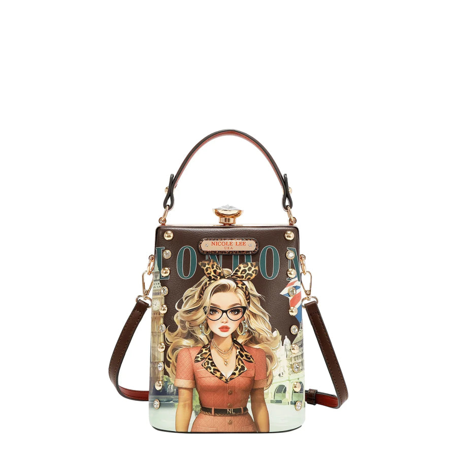 NICOLE LEE USA DIAMOND STONE CLUTCH London Eye Brown Handbags