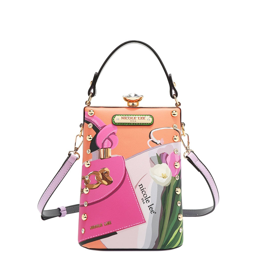 NICOLE LEE USA DIAMOND STONE CLUTCH Violet Blossom Handbags