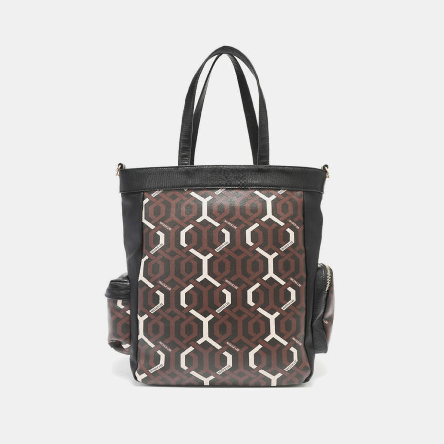 Nicole Lee USA Geometric Pattern Tote Bag Brown / One Size Apparel and Accessories