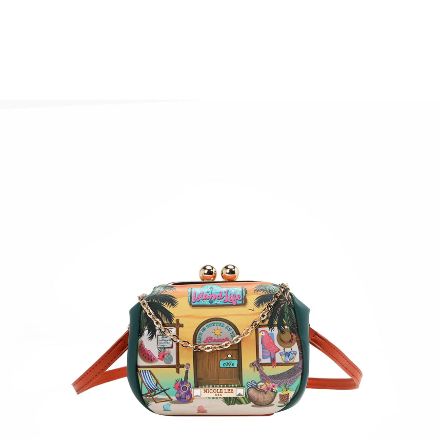 NICOLE LEE USA KISS LOCK CROSSBODY MINI BAG Sun and Sand Handbags