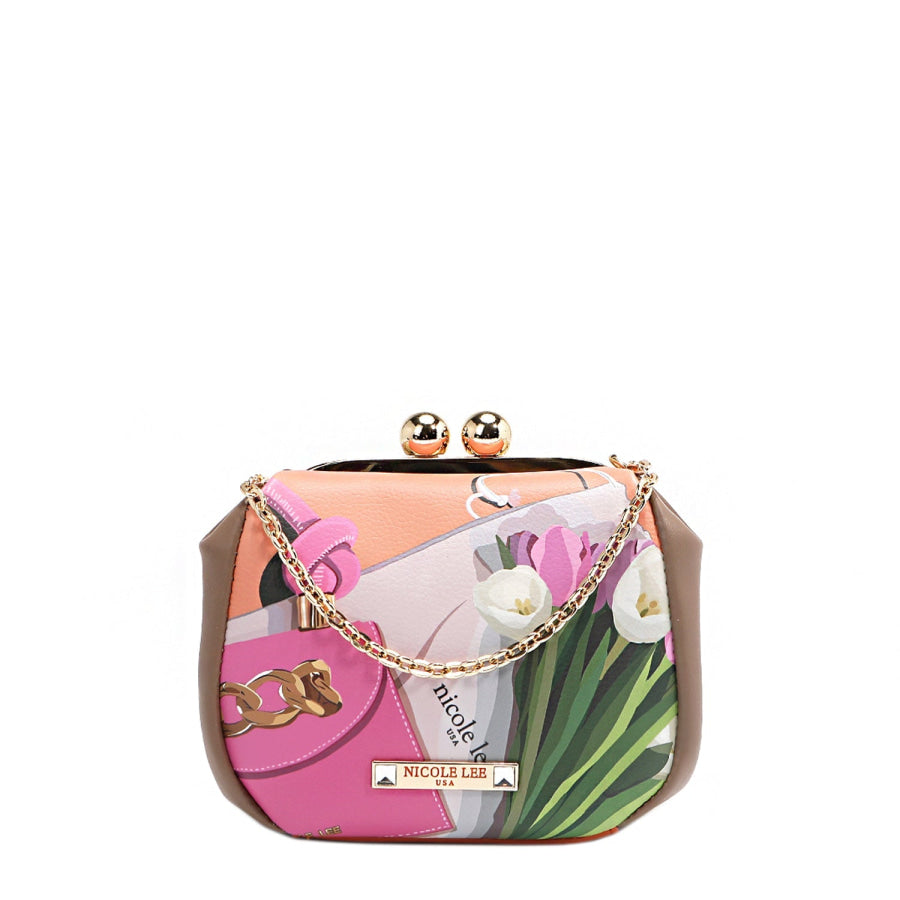 NICOLE LEE USA KISS LOCK CROSSBODY MINI BAG Violet Blossom Handbags
