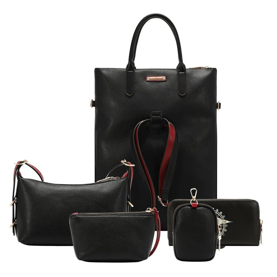 NICOLE LEE USA LONDON EYE 5 PC CONVERTIBLE BAG / BACKPACK SET (LARGE CONVERTIBLE BAG / BACKPACK CROSSBODY POUCH COINPURSE WALLET) Handbags