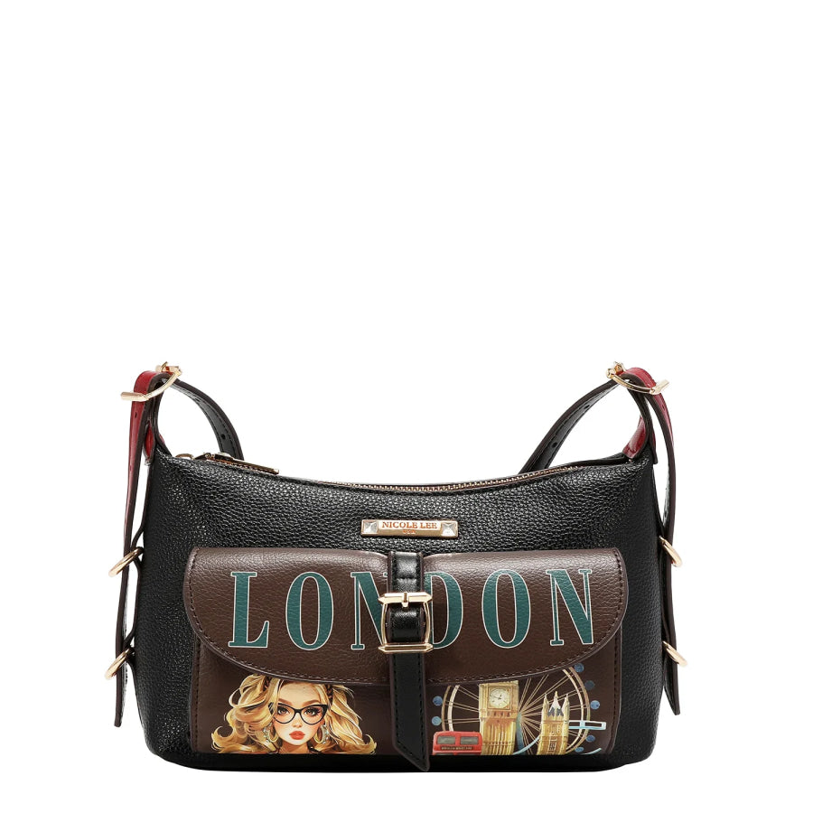 NICOLE LEE USA LONDON EYE 5 PC CONVERTIBLE BAG / BACKPACK SET (LARGE CONVERTIBLE BAG / BACKPACK CROSSBODY POUCH COINPURSE WALLET) Handbags