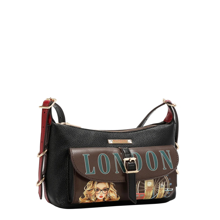 NICOLE LEE USA LONDON EYE 5 PC CONVERTIBLE BAG / BACKPACK SET (LARGE CONVERTIBLE BAG / BACKPACK CROSSBODY POUCH COINPURSE WALLET) Handbags