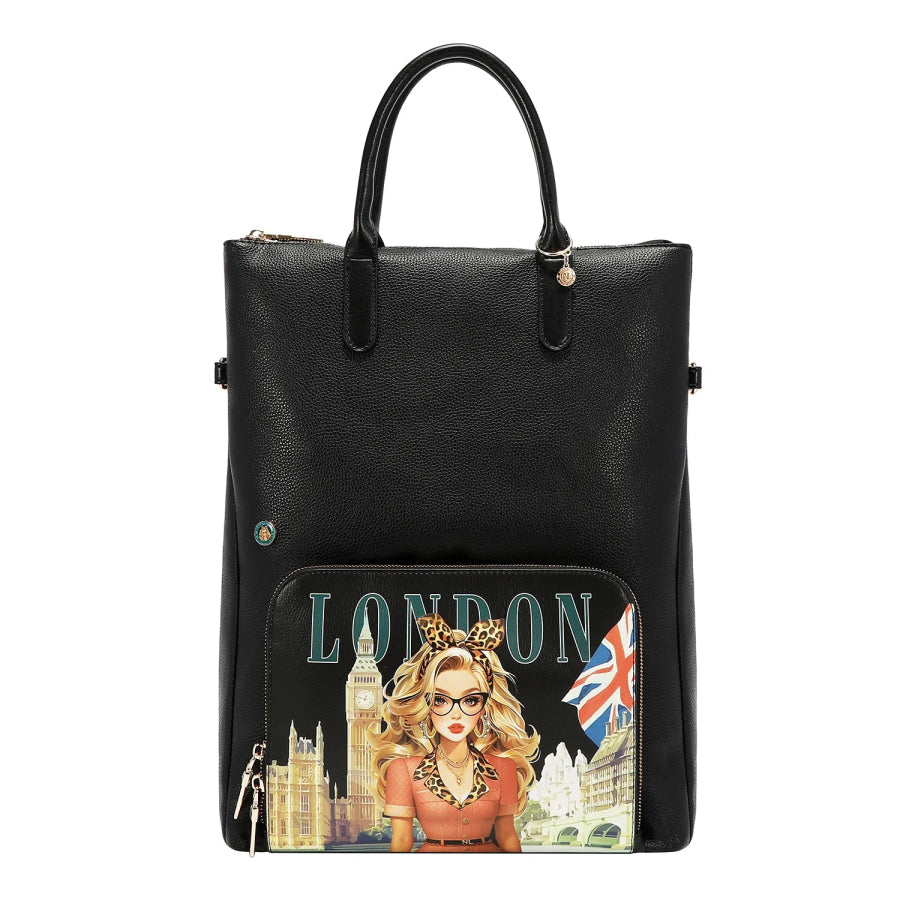 NICOLE LEE USA LONDON EYE 5 PC CONVERTIBLE BAG / BACKPACK SET (LARGE CONVERTIBLE BAG / BACKPACK CROSSBODY POUCH COINPURSE WALLET) Handbags