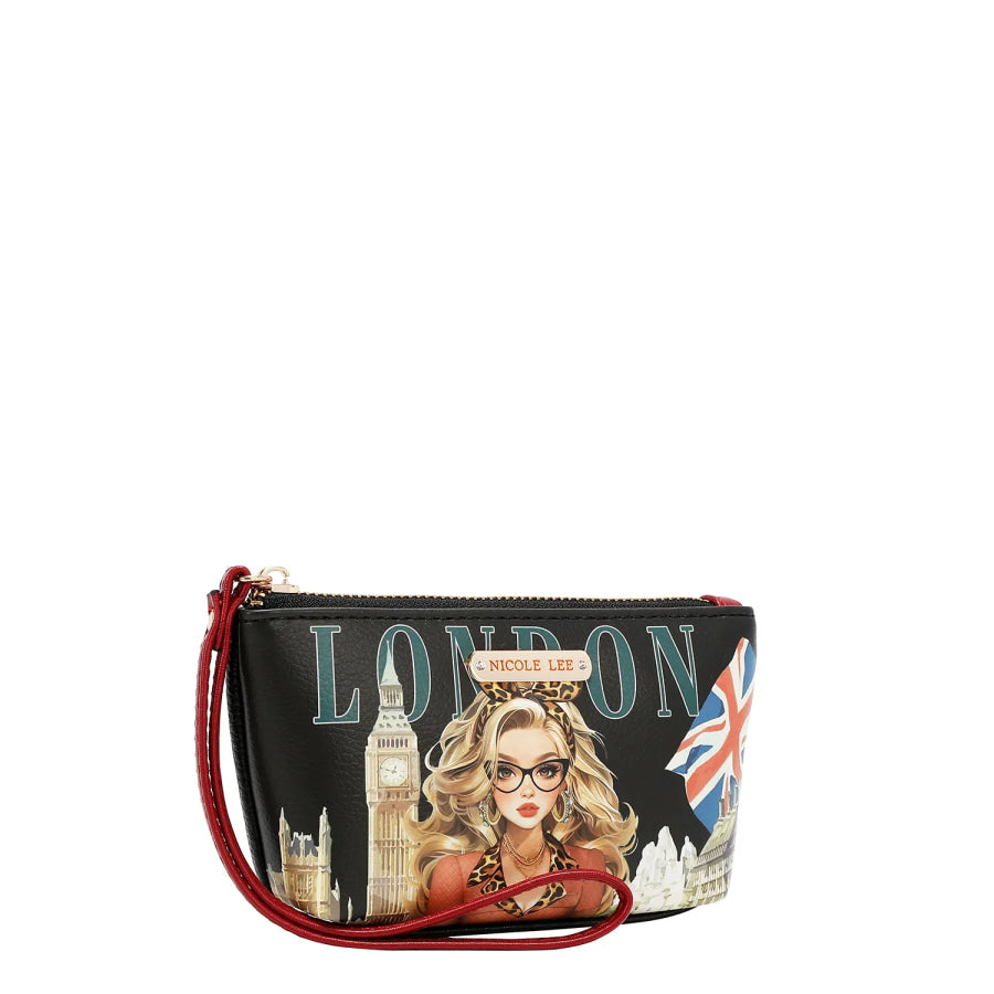 NICOLE LEE USA LONDON EYE 5 PC CONVERTIBLE BAG / BACKPACK SET (LARGE CONVERTIBLE BAG / BACKPACK CROSSBODY POUCH COINPURSE WALLET) Handbags