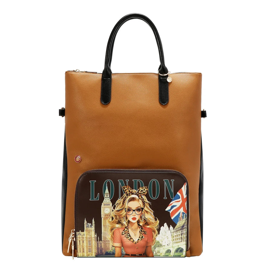 NICOLE LEE USA LONDON EYE 5 PC CONVERTIBLE BAG / BACKPACK SET (LARGE CONVERTIBLE BAG / BACKPACK CROSSBODY POUCH COINPURSE WALLET) Handbags