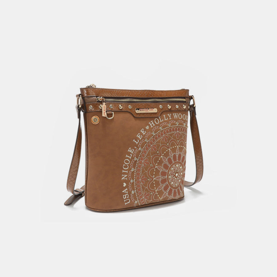 Nicole Lee USA Metallic Stitching Embroidery Inlaid Rhinestone Crossbody Bag Apparel and Accessories