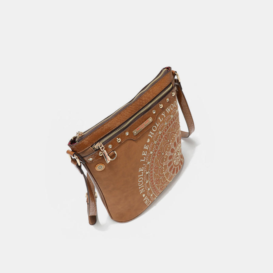 Nicole Lee USA Metallic Stitching Embroidery Inlaid Rhinestone Crossbody Bag Apparel and Accessories