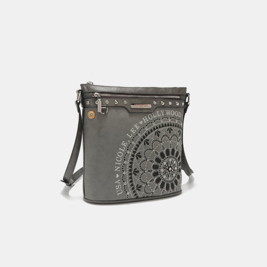 Nicole Lee USA Metallic Stitching Embroidery Inlaid Rhinestone Crossbody Bag Apparel and Accessories