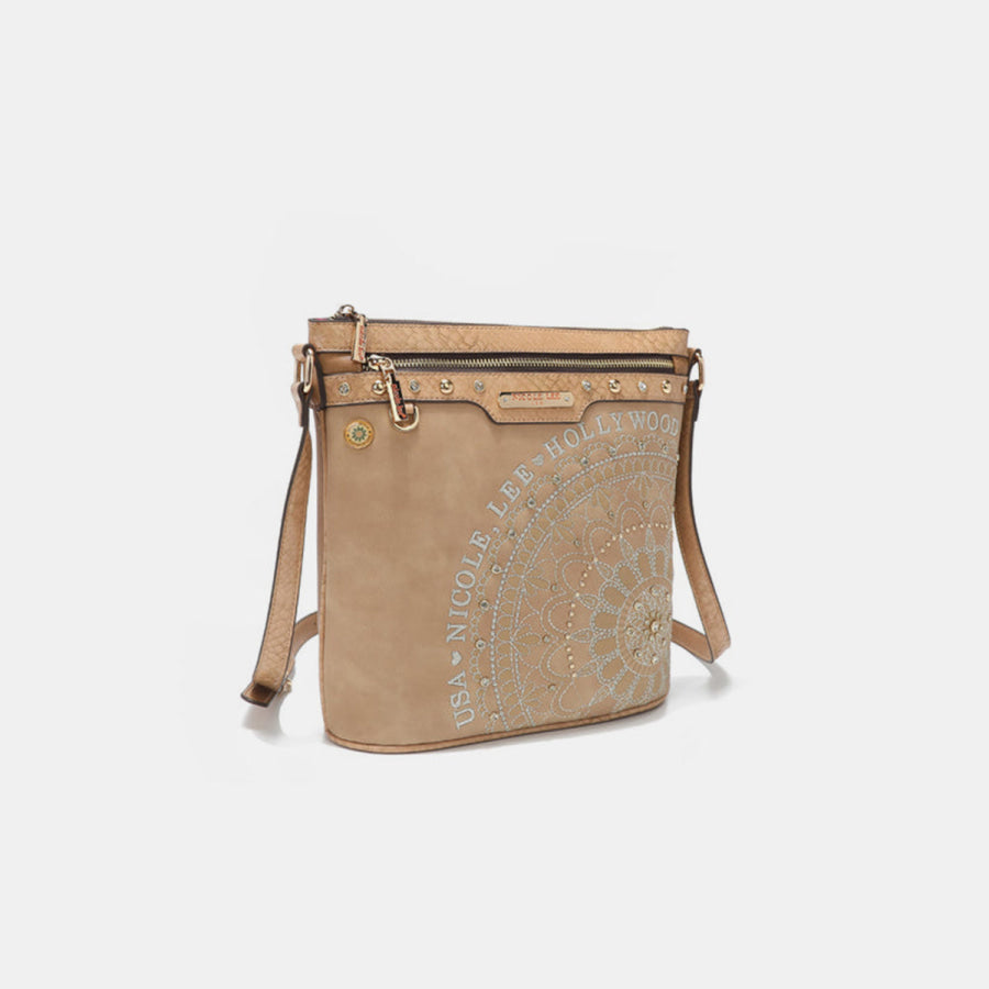 Nicole Lee USA Metallic Stitching Embroidery Inlaid Rhinestone Crossbody Bag Apparel and Accessories