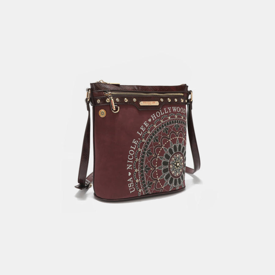 Nicole Lee USA Metallic Stitching Embroidery Inlaid Rhinestone Crossbody Bag Apparel and Accessories