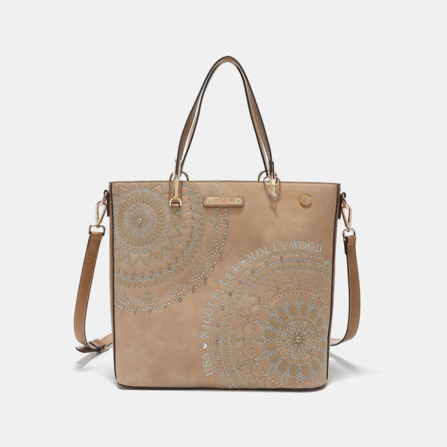 Nicole Lee USA Metallic Stitching Embroidery Inlaid Rhinestone Tote Bag Apparel and Accessories