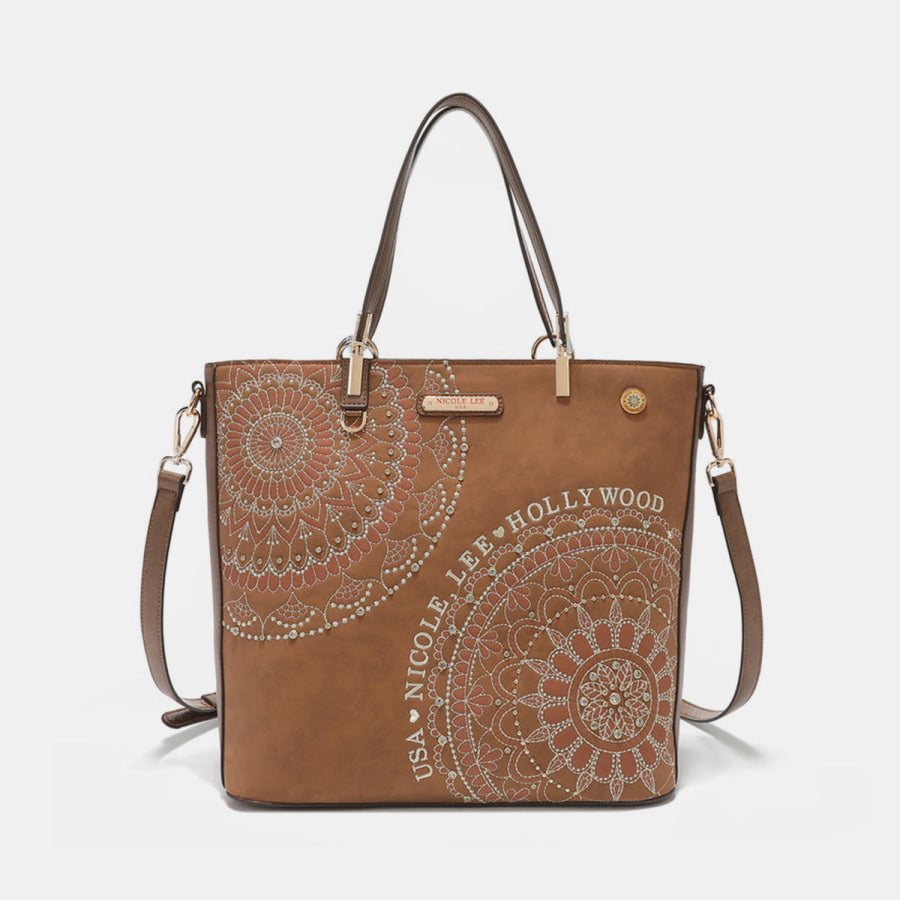 Nicole Lee USA Metallic Stitching Embroidery Inlaid Rhinestone Tote Bag Apparel and Accessories