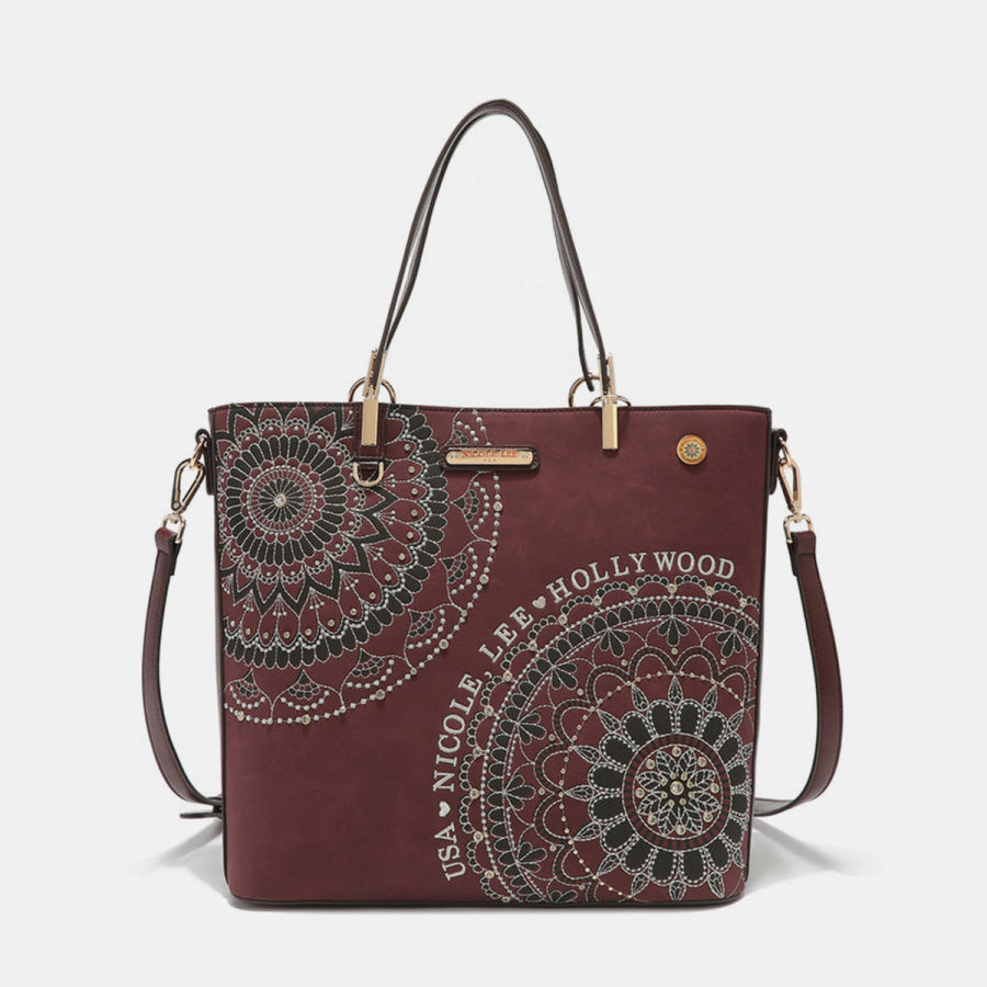 Nicole Lee USA Metallic Stitching Embroidery Inlaid Rhinestone Tote Bag Apparel and Accessories