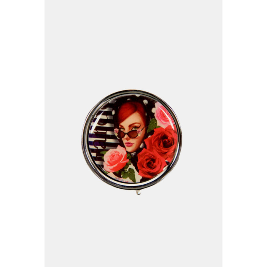 Nicole Lee USA Print Metallic Circular Large Pill Case Lady In Red / One Size Apparel and Accessories