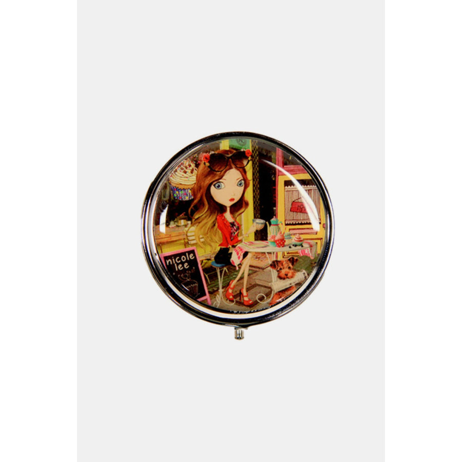 Nicole Lee USA Print Metallic Circular Small Pill Case Cupcake Girl / One Size Apparel and Accessories