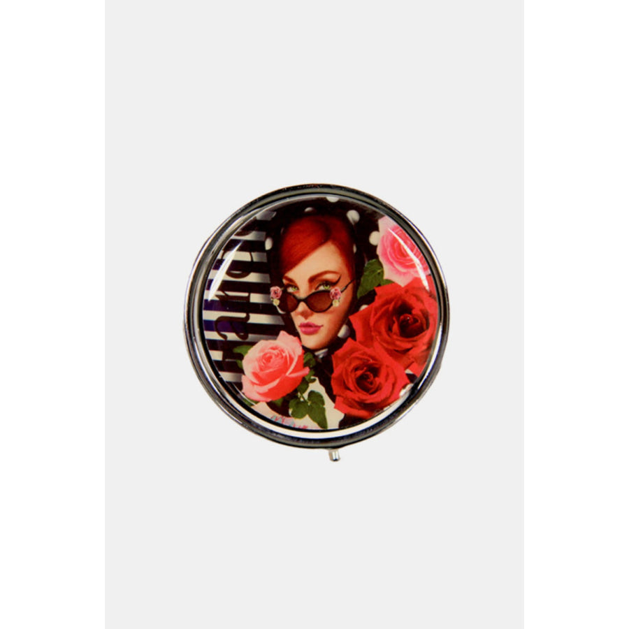 Nicole Lee USA Print Metallic Circular Small Pill Case Lady In Red / One Size Apparel and Accessories