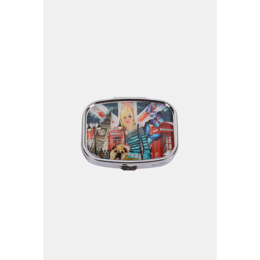 Nicole Lee USA Print Metallic Rectangular Pill Case London Girl / One Size Apparel and Accessories