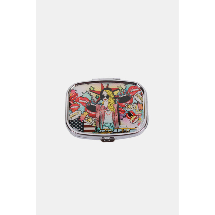 Nicole Lee USA Print Metallic Rectangular Pill Case Pop Girl / One Size Apparel and Accessories